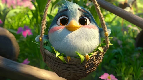 Charming Bird Nestled in Basket
