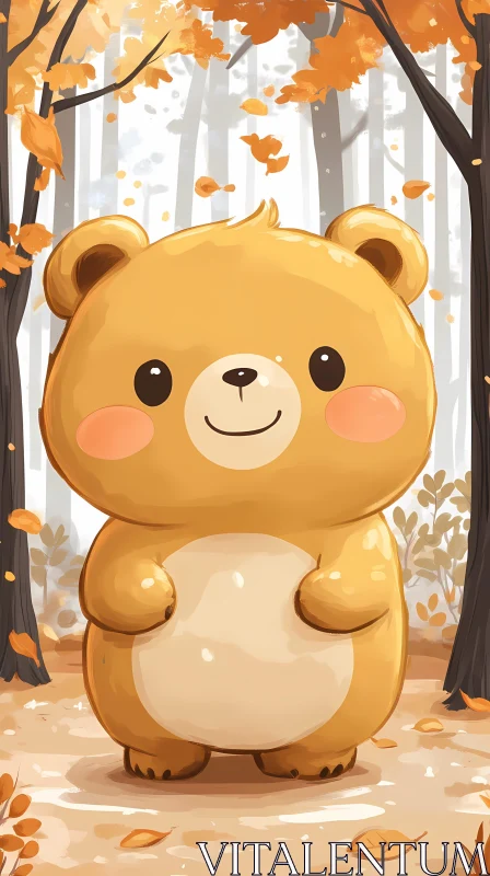 Cute Bear in Fall Woods AI Image