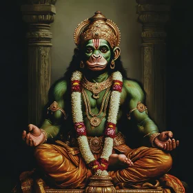 Meditative Monkey Deity with Golden Crown