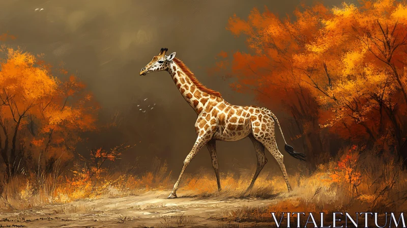 Giraffe Amidst Autumn Colors AI Image