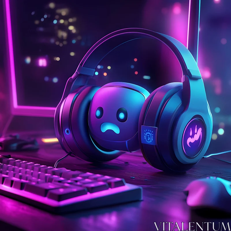 Neon Gaming Gear with LED Headset and Keyboard AI Image