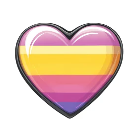 Colorful Striped Heart with Black Border