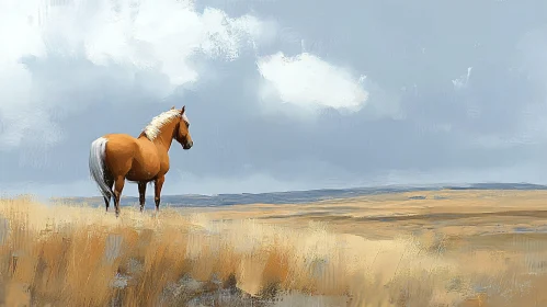 Serene Horse in Vast Landscape