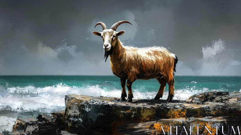 Goat by the Sea in Textured Art AI Image