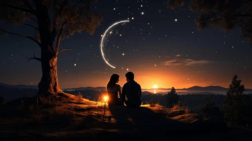 Couple Under Starry Sky | Romantic Moonlit Imagery