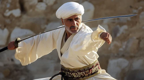 Warrior in White with Sword