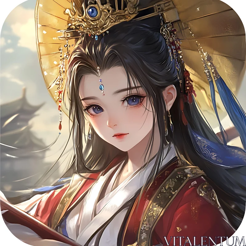 Anime Portrait of a Woman with Headdress AI Image