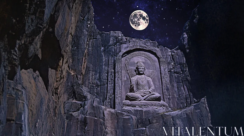 AI ART Ancient Buddha Sculpture at Night