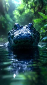 Crocodile Emerging from Jungle Waters