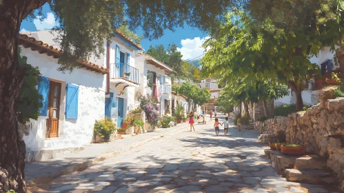 Picturesque Town Street with White Washed Buildings