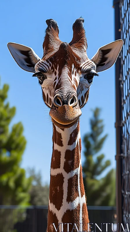 Giraffe Close-Up with Blue Sky AI Image