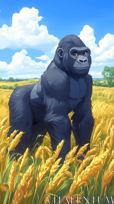 Gorilla in a Golden Field AI Image