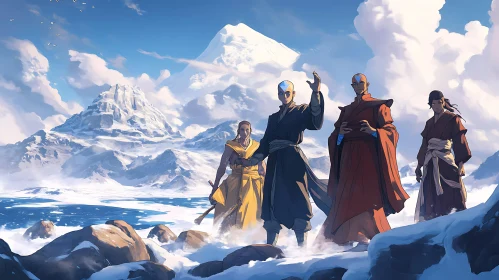 Four Avatars in a Winter Landscape