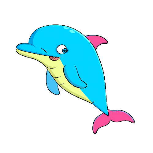 Joyful Cartoon Dolphin Illustration on Transparent Background