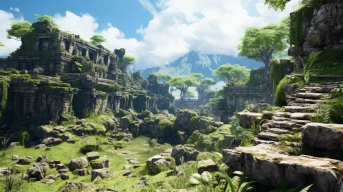 Serene Jungle Scene in Adventure Game with Grand Ruins