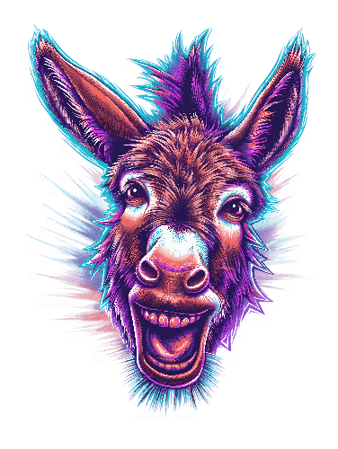 Smiling Donkey Digital Illustration with Colorful Mane POD Design