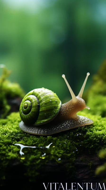 Snail on Moss - A Captivating Still-Life Scene AI Image