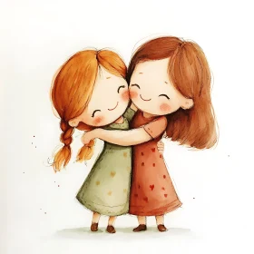 Illustration of Two Hugging Girl Friends