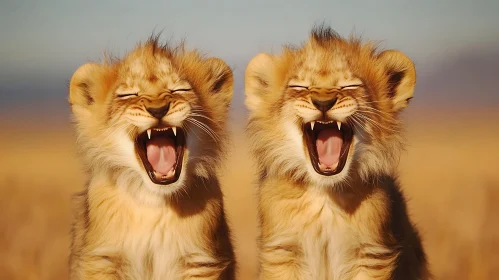 Twin Cubs Yawning