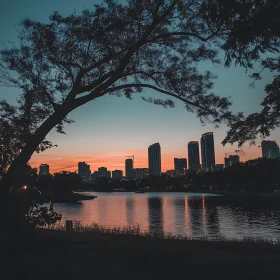 Evening Cityscape Reflection at Sunset