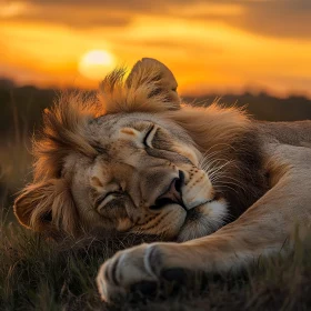 Sleeping Lion at Sunset