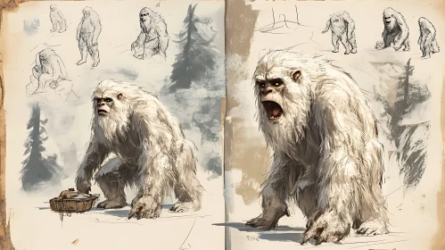 Yeti Sketch on Old Paper