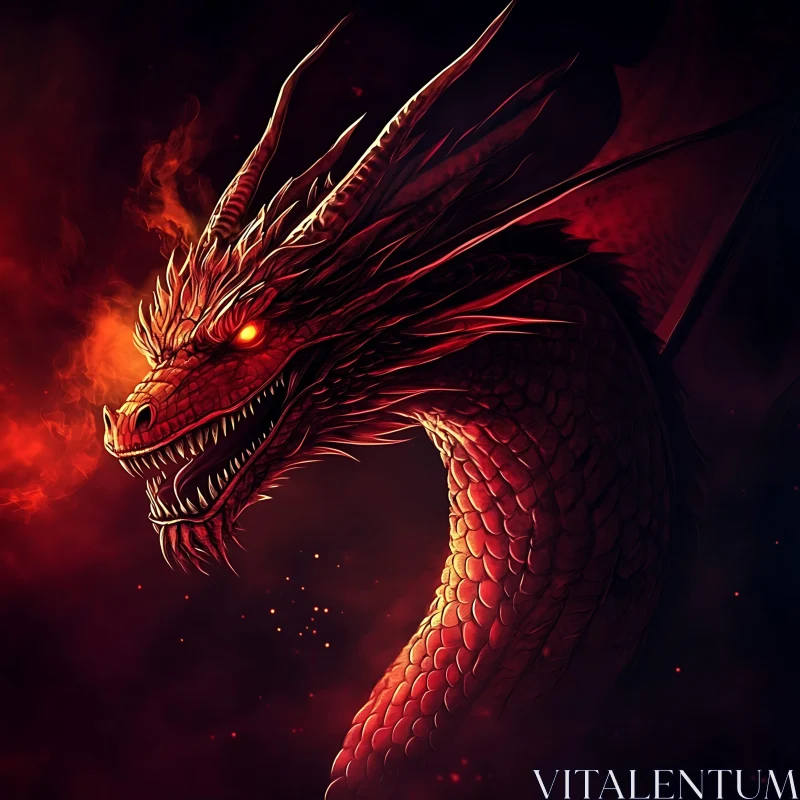 AI ART Crimson Dragon in Shadow