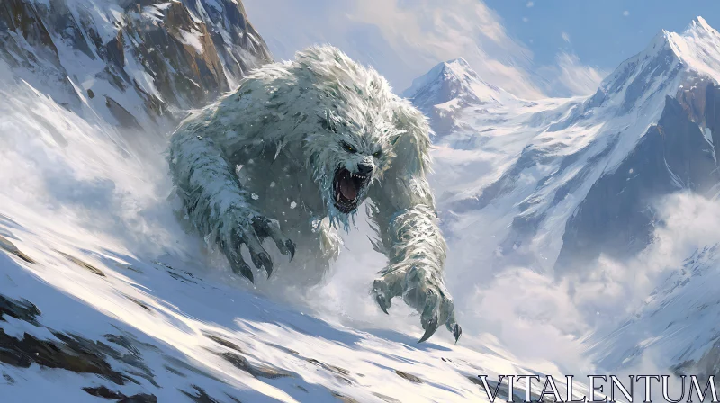 AI ART Snowy Mountain Bear Attack Illustration