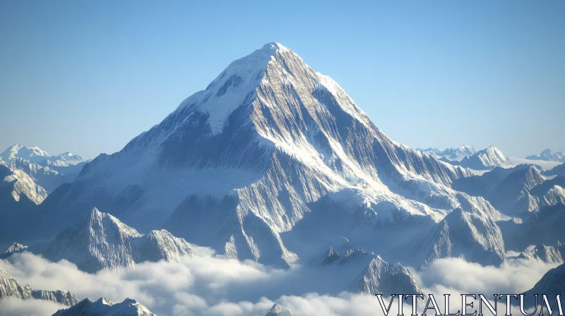 Sunlit Mountain Range with Snow and Clouds AI Image