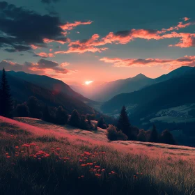 Sunset Over Mountain Valley