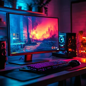 Cool Gaming Environment with Modern Desk and RGB Keyboard