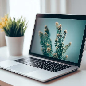 Laptop and Plant on a Minimalist Workspace