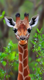 Giraffe Peeking Through Forest