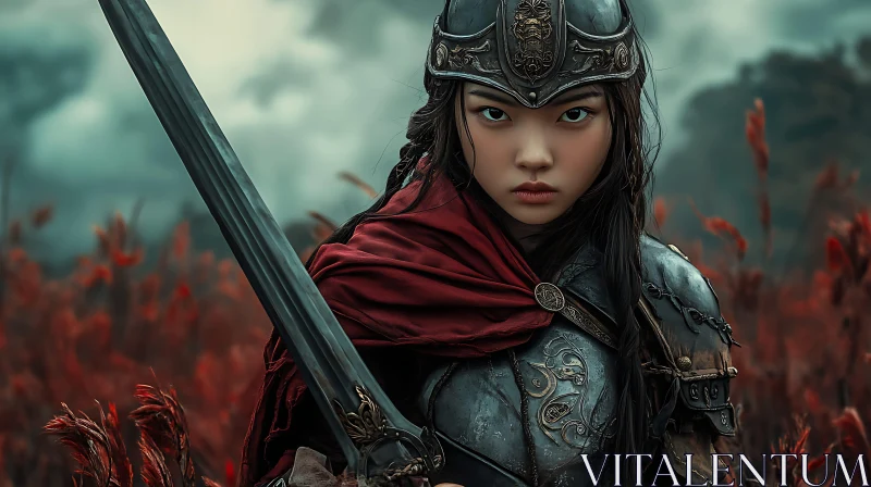 Asian Woman Warrior with Sword AI Image