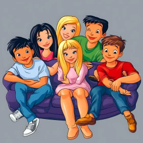 Cartoon Friends Relaxing Together