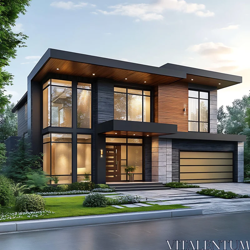 Contemporary Architectural House with Double Garage AI Image