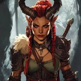 Fantasy Warrior Woman with Braids and Horns