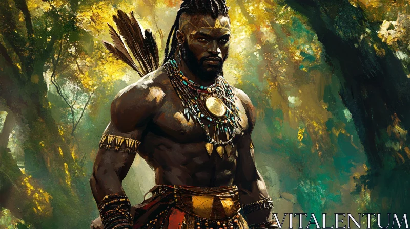 Tribal Warrior in the Wilderness AI Image