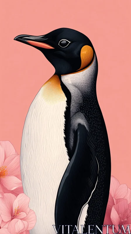 Penguin and Blossoms Art AI Image