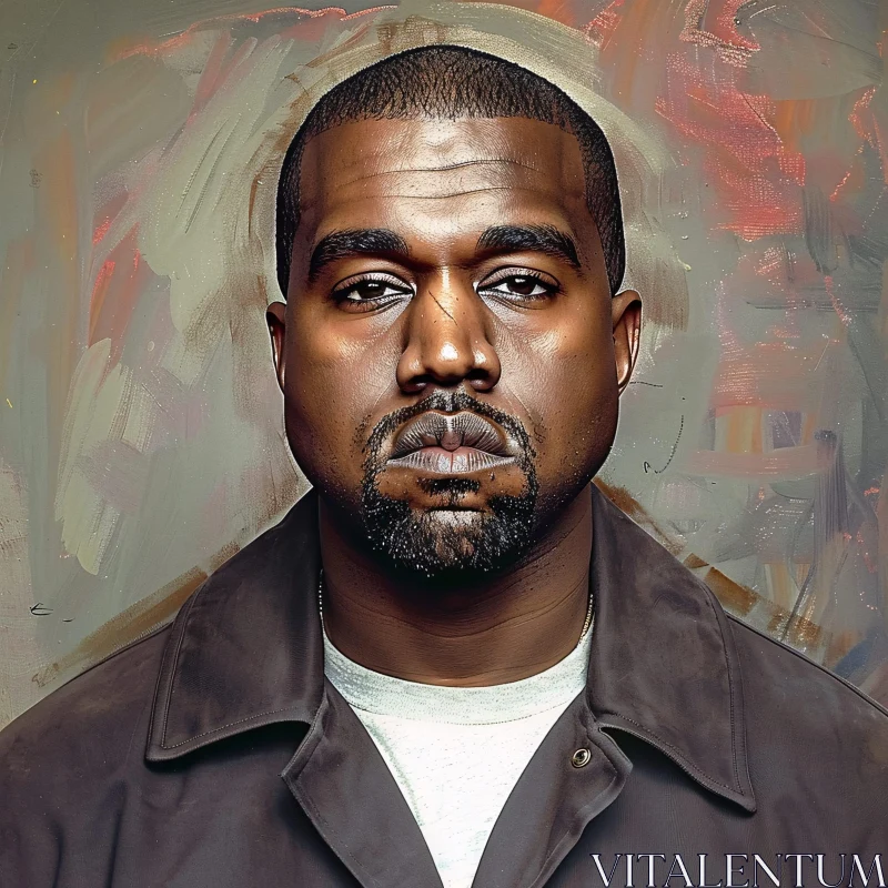 Kanye West Focused Portrait on Artistic Abstract Background AI Image