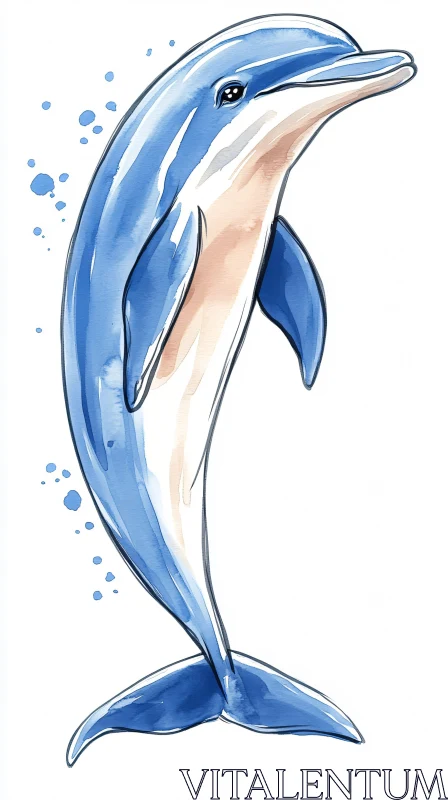 Graceful Watercolor Dolphin Art AI Image