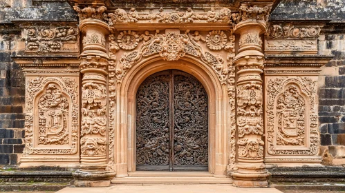 Intricate Stone Carving on Ancient Door