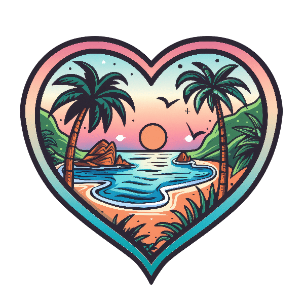 Beach Paradise Sunset Heart T-Shirt