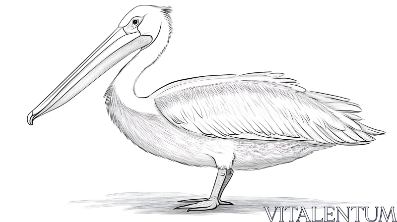 Monochrome Pelican Illustration AI Image