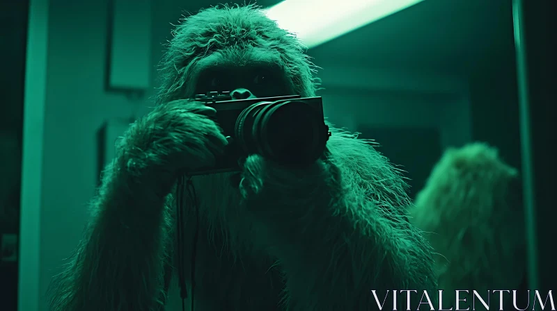 Ape with Camera in Green Light AI Image