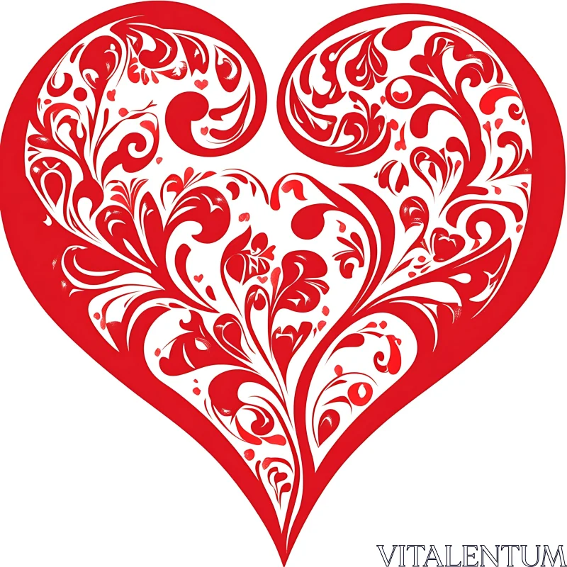 Red Floral Heart on White Background AI Image