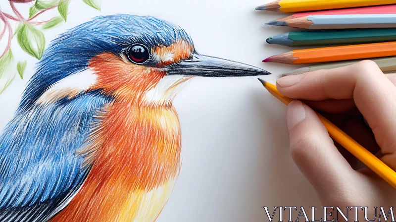 Vibrant Bird Art with Colored Pencils AI Image