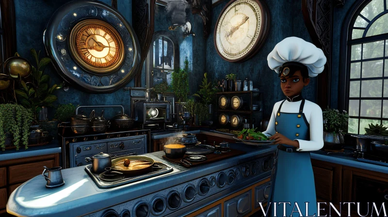 Chef in a Steampunk Kitchen AI Image