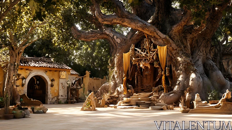 Old Tree in a Sunny Courtyard AI Image