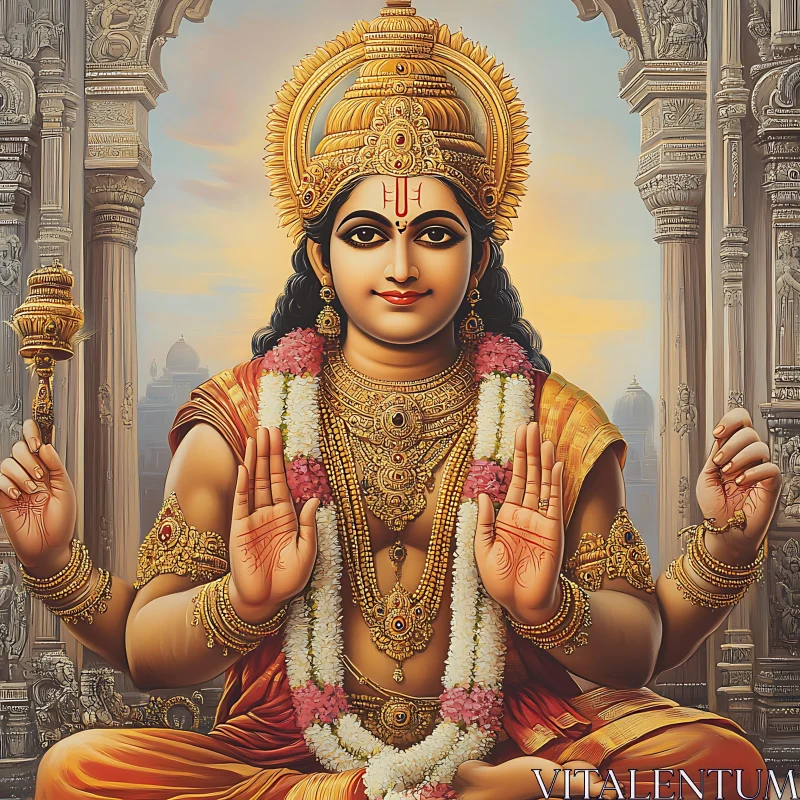 Meditative Deity with Golden Halo AI Image